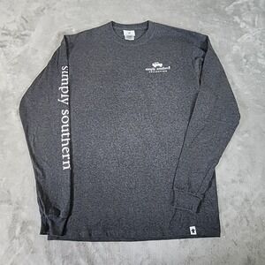 Simple Southern Shirt Mens Medium Gray Long Sleeve Patriotic Jeep and Dog Casual